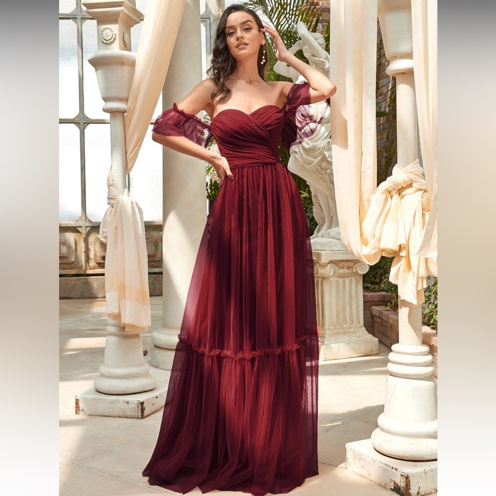 Ever Pretty Burgundy Off-Shoulder Dress
